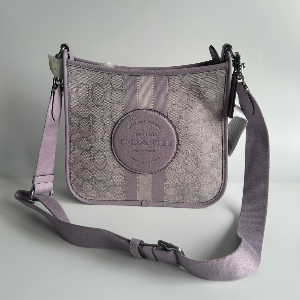 Coach Dempsey File Bag Soft Lilac Signature Jacquard Crossbody CA195